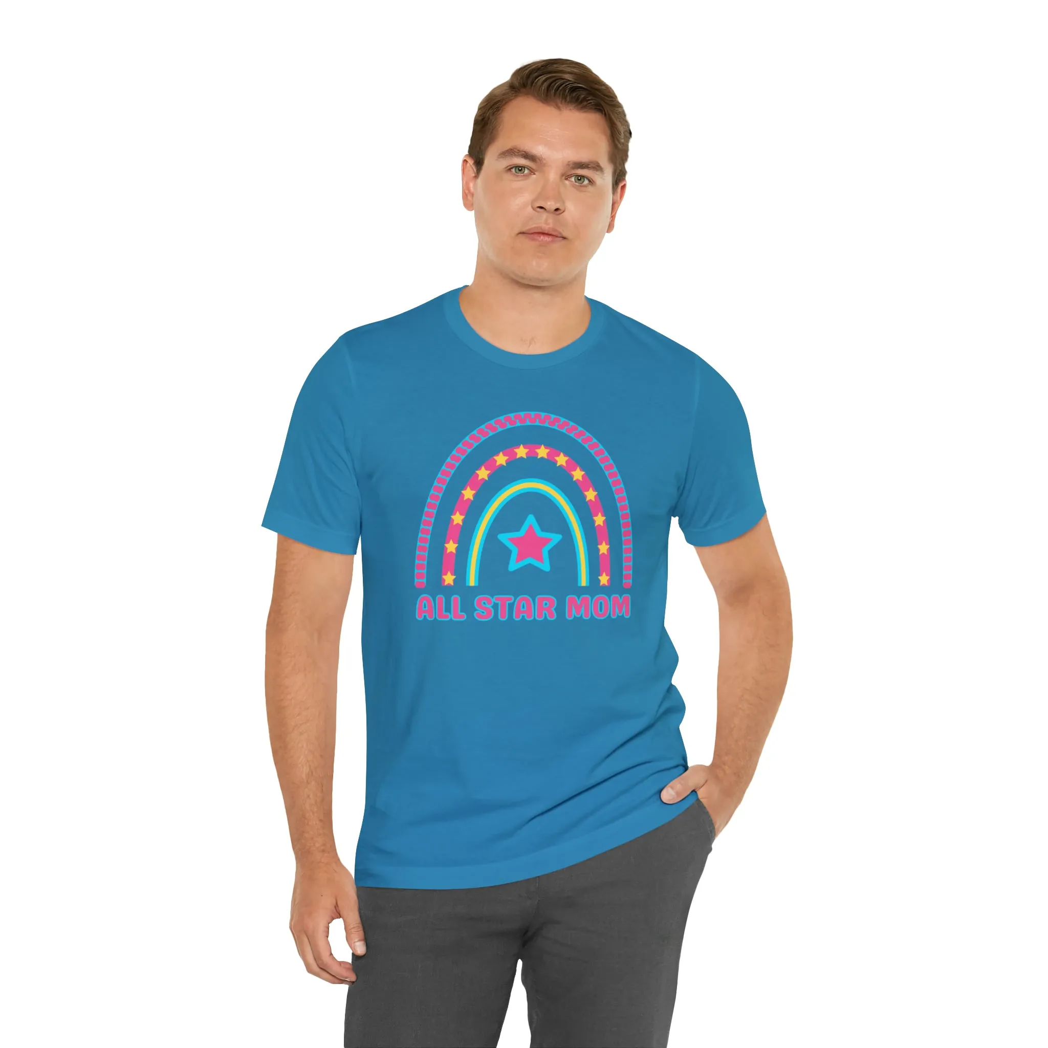 All Star Mom Pink Heart T-Shirt | Rainbow Mom Tee |  Bella Canvas 3001 Unisex |  Mother Short Sleeve Tshirt