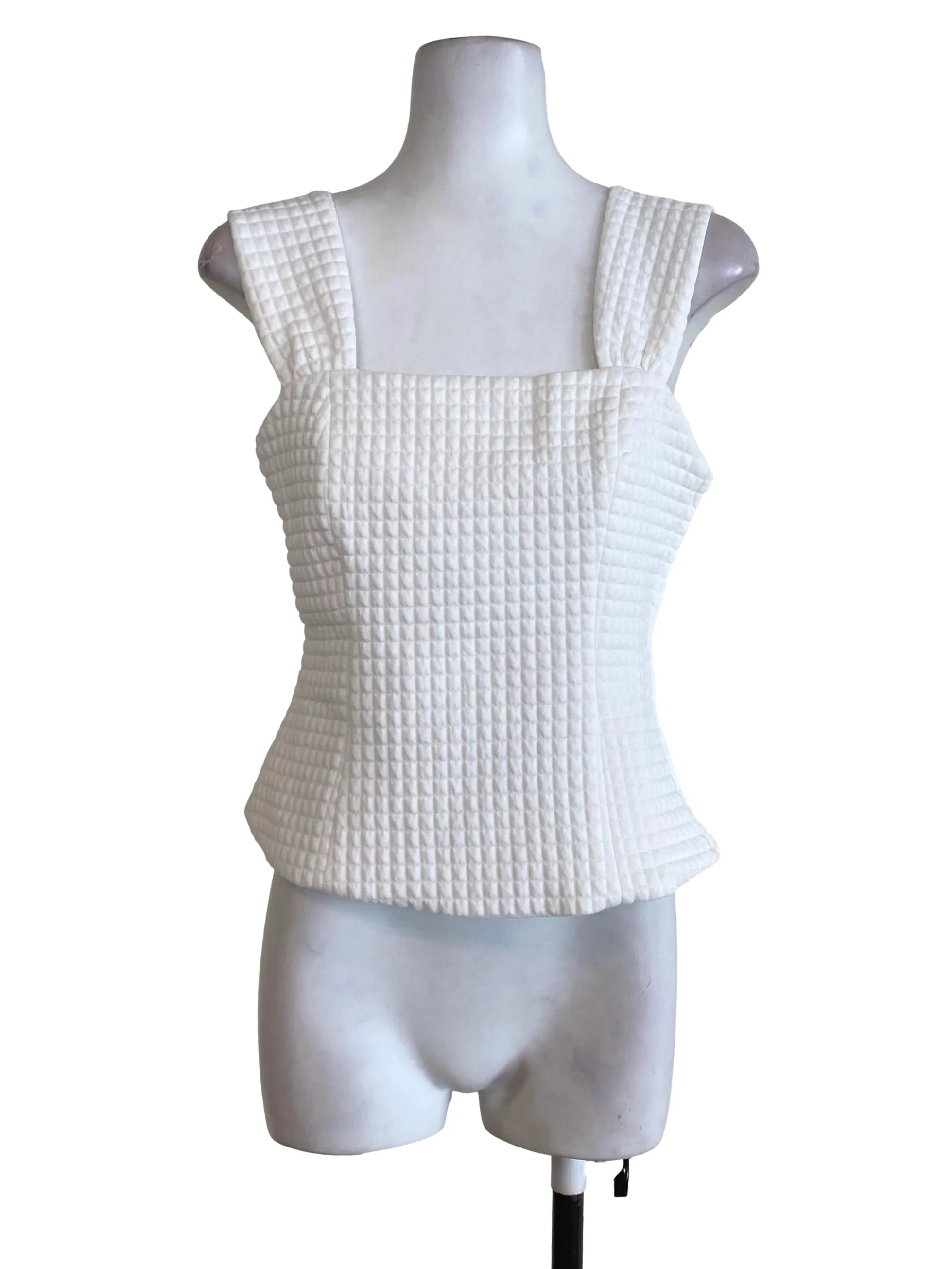 White Textured Plaid Top LB